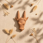 Terracotta Deer Head Sculpture: Handmade Clay Deer Art with Tall Antlers