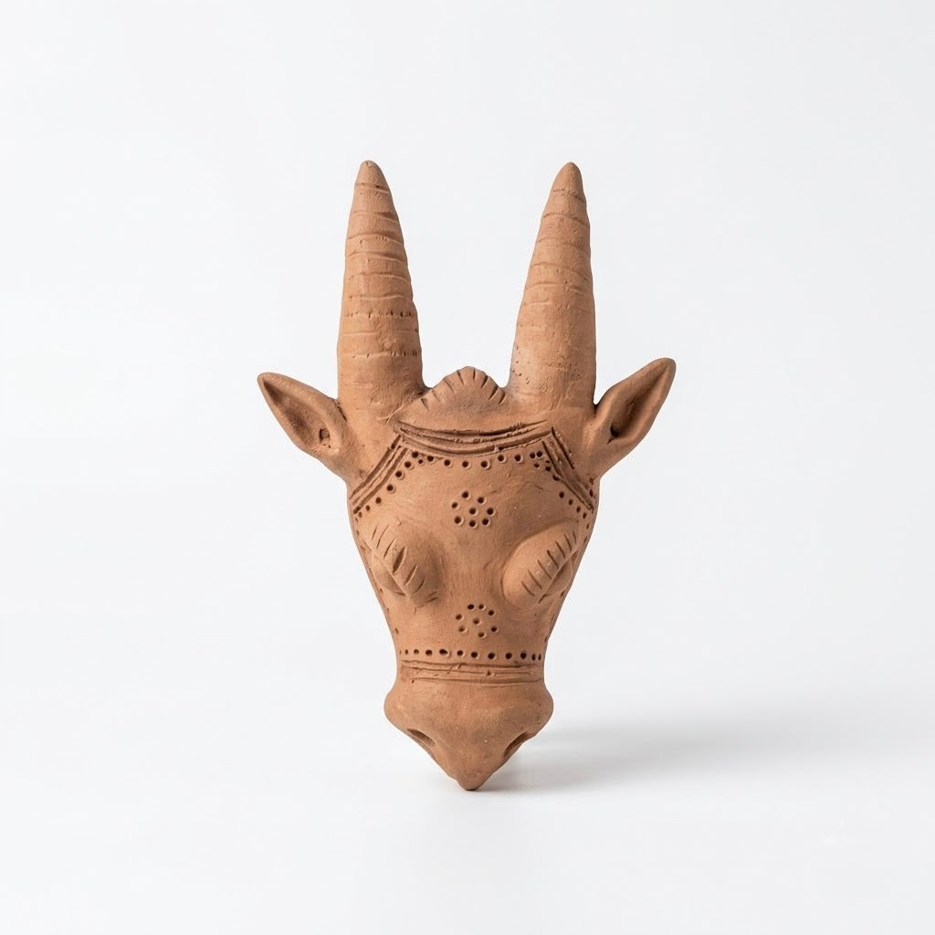Terracotta Deer Head Sculpture: Handmade Clay Deer Art with Tall Antlers