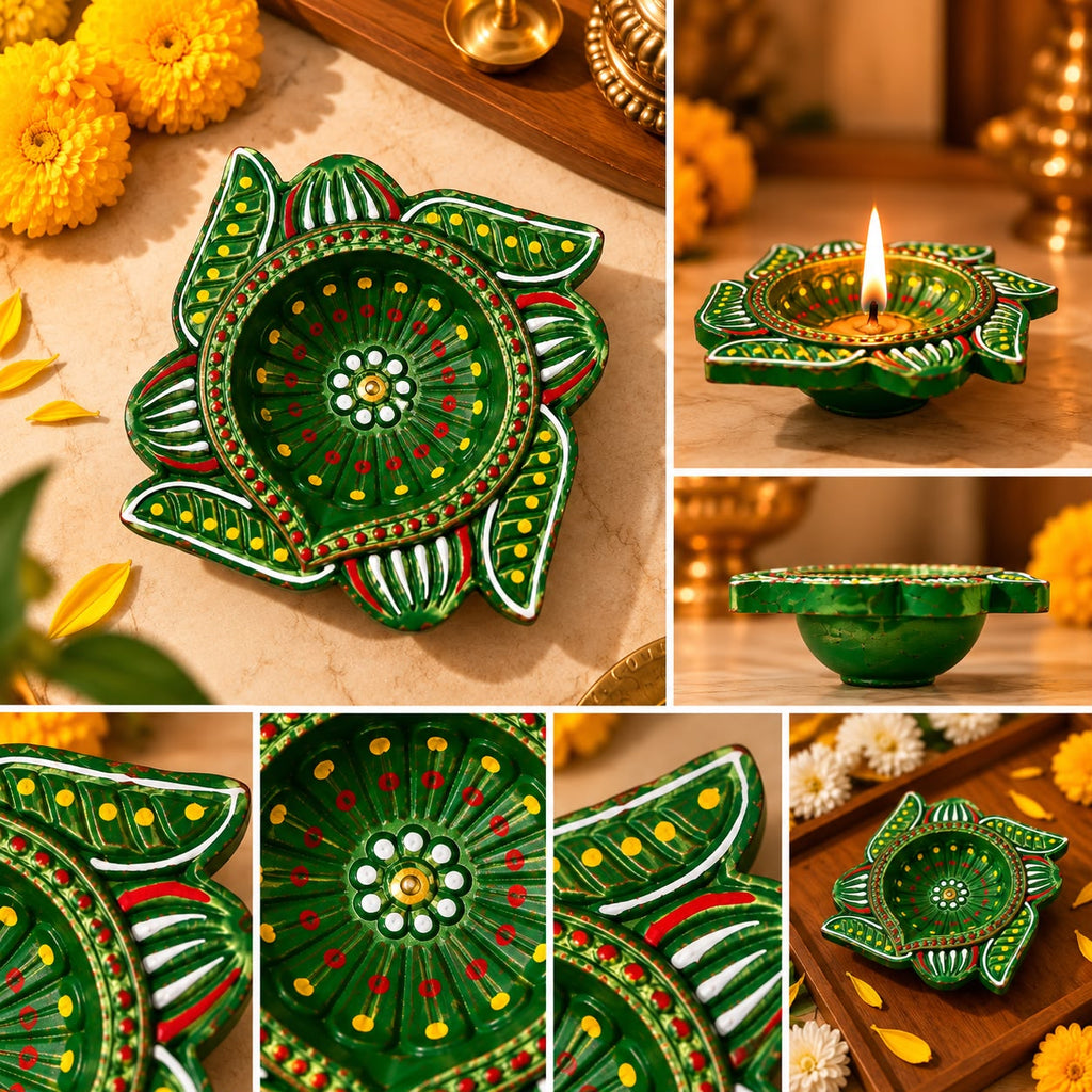 Terracotta Diya Set of 4: Hand-Painted Swastik Clay Diyas