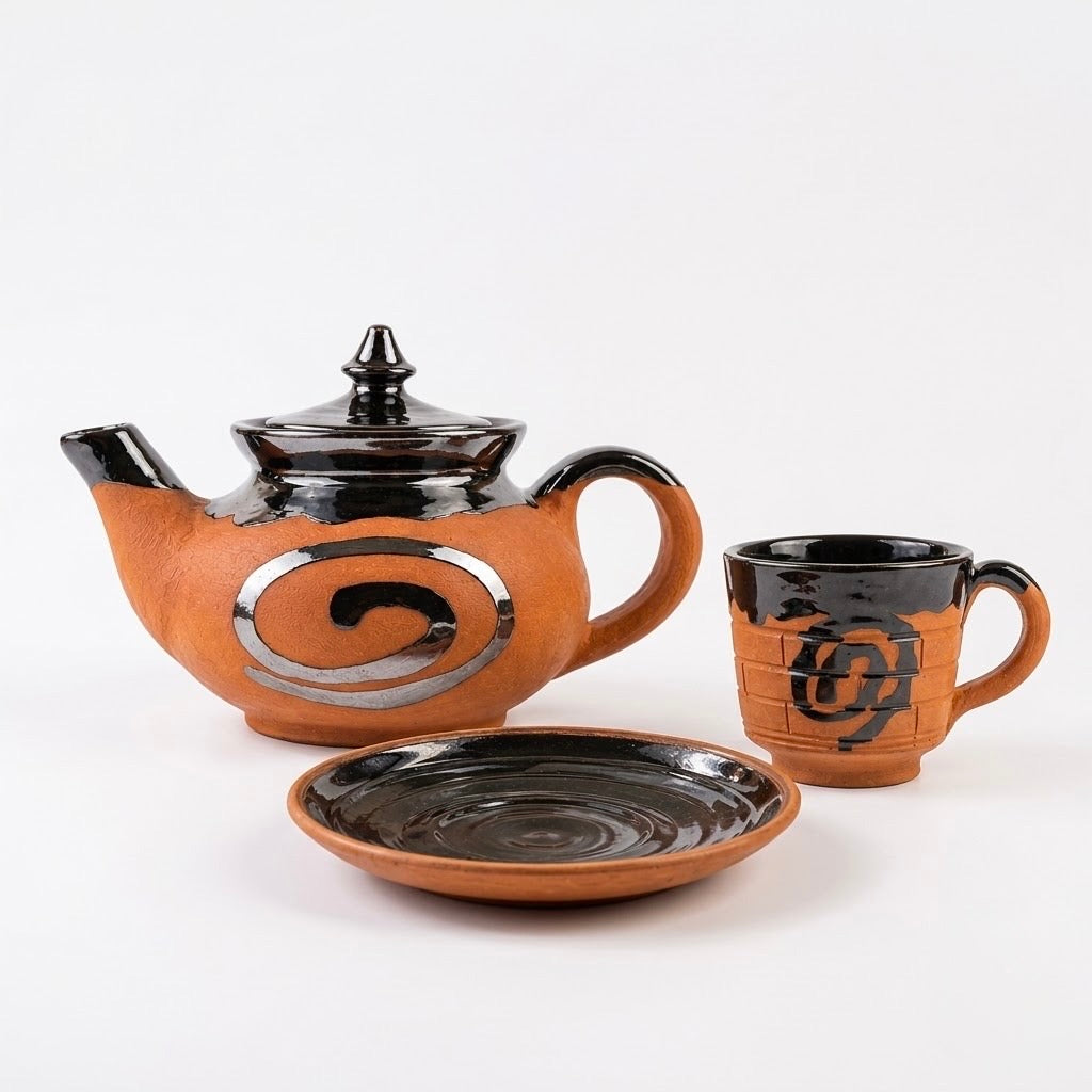 Terracotta Tea Set - Handcrafted terracotta earthenware by Soul Of Soil