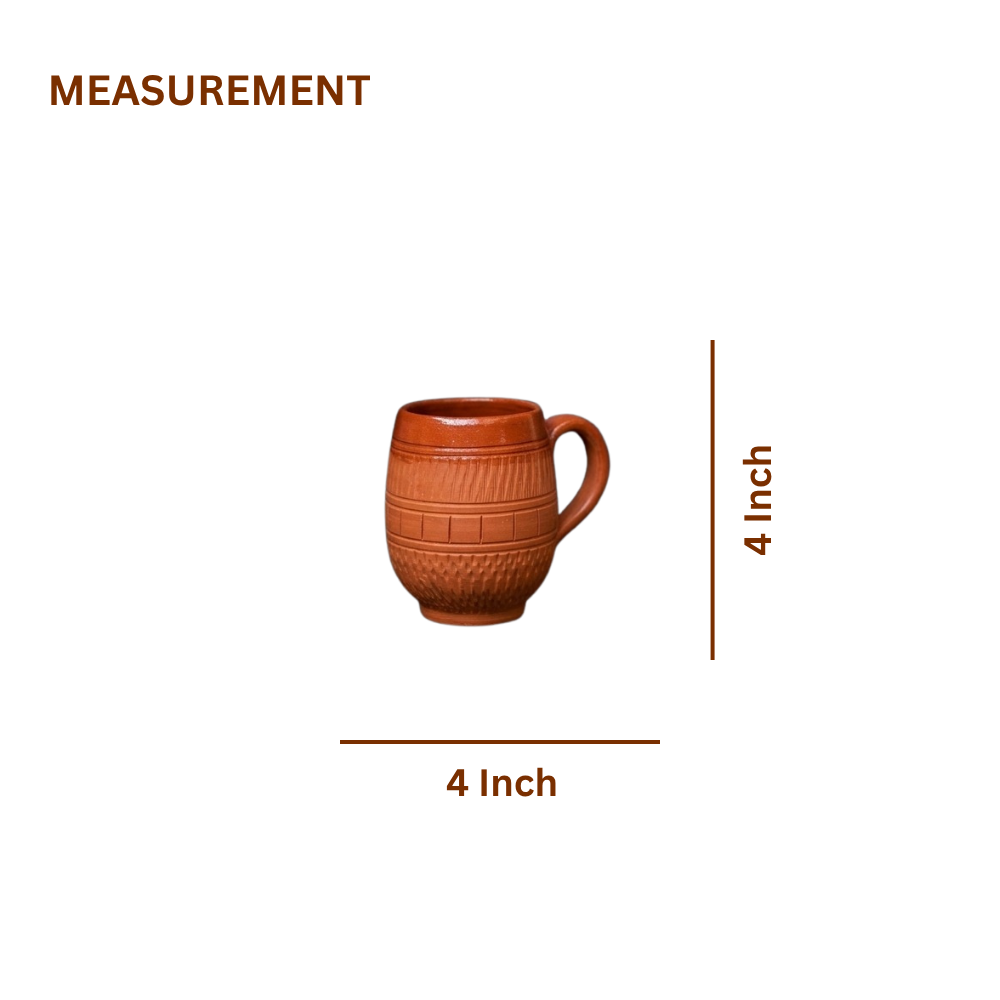 Terracotta Coffee Mug — Handmade Clay Barrel Mug with Woven Texture