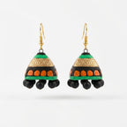 Terracotta Jhumka Earrings — Handcrafted Black, Gold & Green Clay Jhumkas