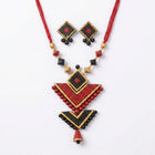 Terracotta Geometric Necklace Set — Red & Black Chevron Statement Set with Earrings