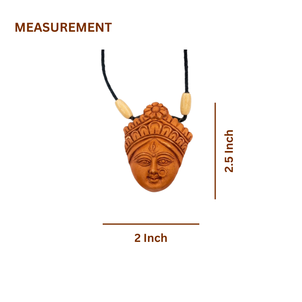 Terracotta Goddess Pendant Necklace — Hand-Sculpted Clay Devi Face