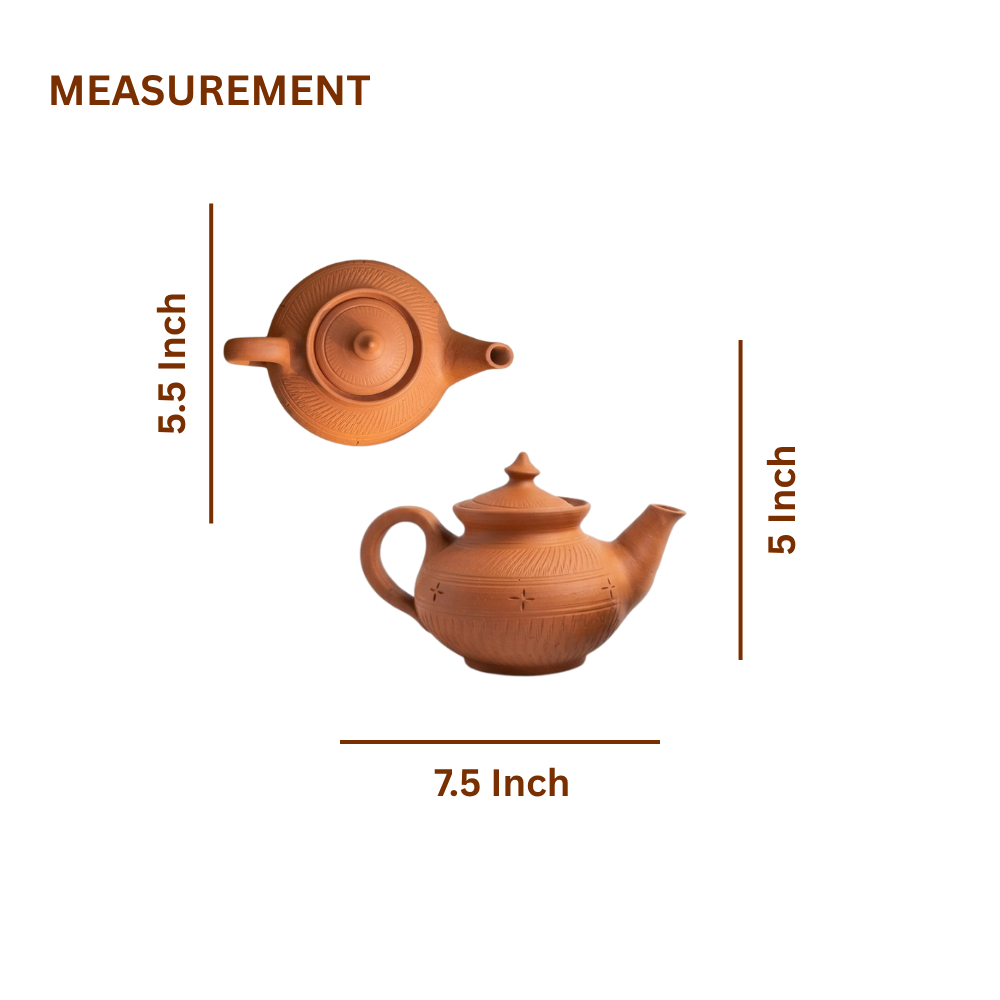 Terracotta Teapot — Handcrafted Clay Kettle with Hand-Engraved Motifs