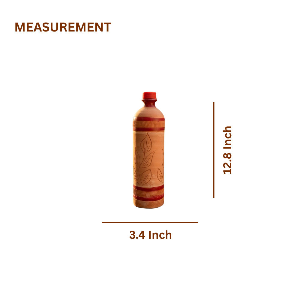 Terra Earth Elixir — Handmade Terracotta Water Bottle with Leaf Carving