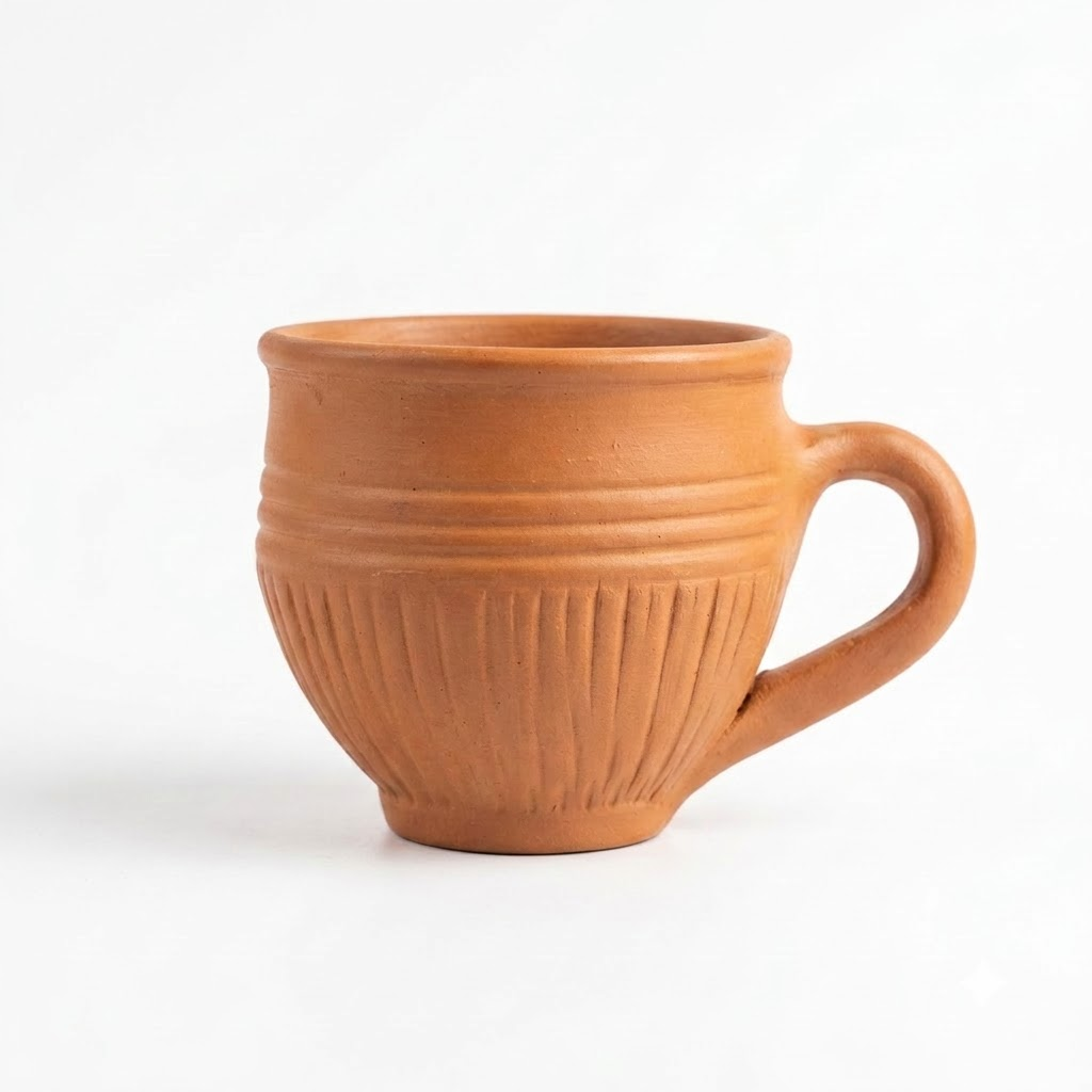 Terracotta Coffee Cup — Handmade Clay Cup with Fluted Body