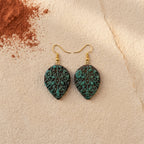 Terracotta Drop Earrings — Filigree Carved Clay Disc with Gold Hooks