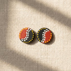 Terracotta Stud Earrings — Hand-Painted Folk Art Clay Studs in Black & Red