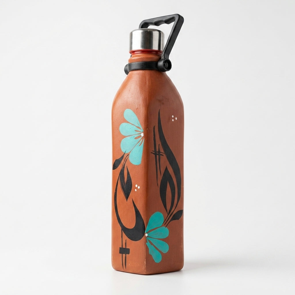 Terracotta Flora Bottle — Handmade Clay Water Bottle 1000ml