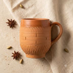 Terracotta Coffee Mug — Glazed Clay Mug with Hand-Carved Texture
