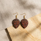 Terracotta Drop Earrings — Filigree Carved Clay Disc with Gold Hooks