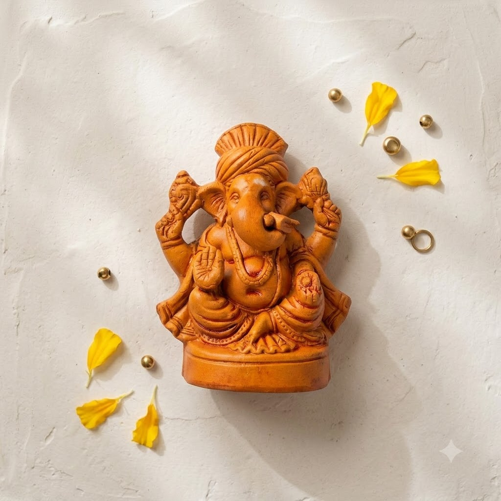 Terracotta Ganesha Idol — Handcrafted Clay Statue with Hand-Painted Finish