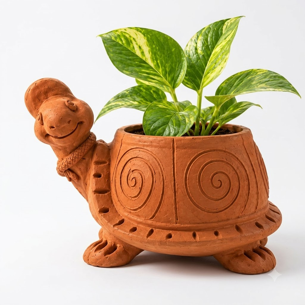 Terracotta Turtle Planter - Handcrafted terracotta earthenware by Soul Of Soil