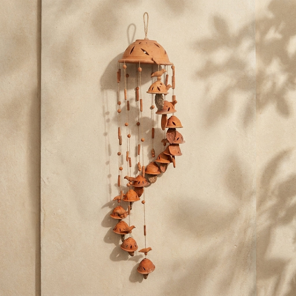 Terracotta Wind Chime — Handcrafted Clay Bell Wind Chime with Bird Motifs