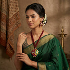 Terracotta Burgundy Mandala Necklace Set — Hand-Painted Floral Round Pendant & Earrings