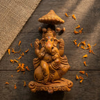 Terracotta Ganesha Statue — Handcrafted Clay Ganesha with Chatri & Mushak