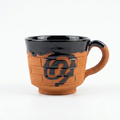 Terracotta Coffee Cup — Black Glazed Clay Cup with Engraved Spiral Motif