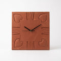 Terracotta Square Wall Clock — Leaf & Heart Relief, No Numbers