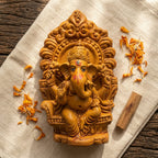 Terracotta Ganesha Statue — Handcrafted Clay Ganesha with Decorative Prabhavali