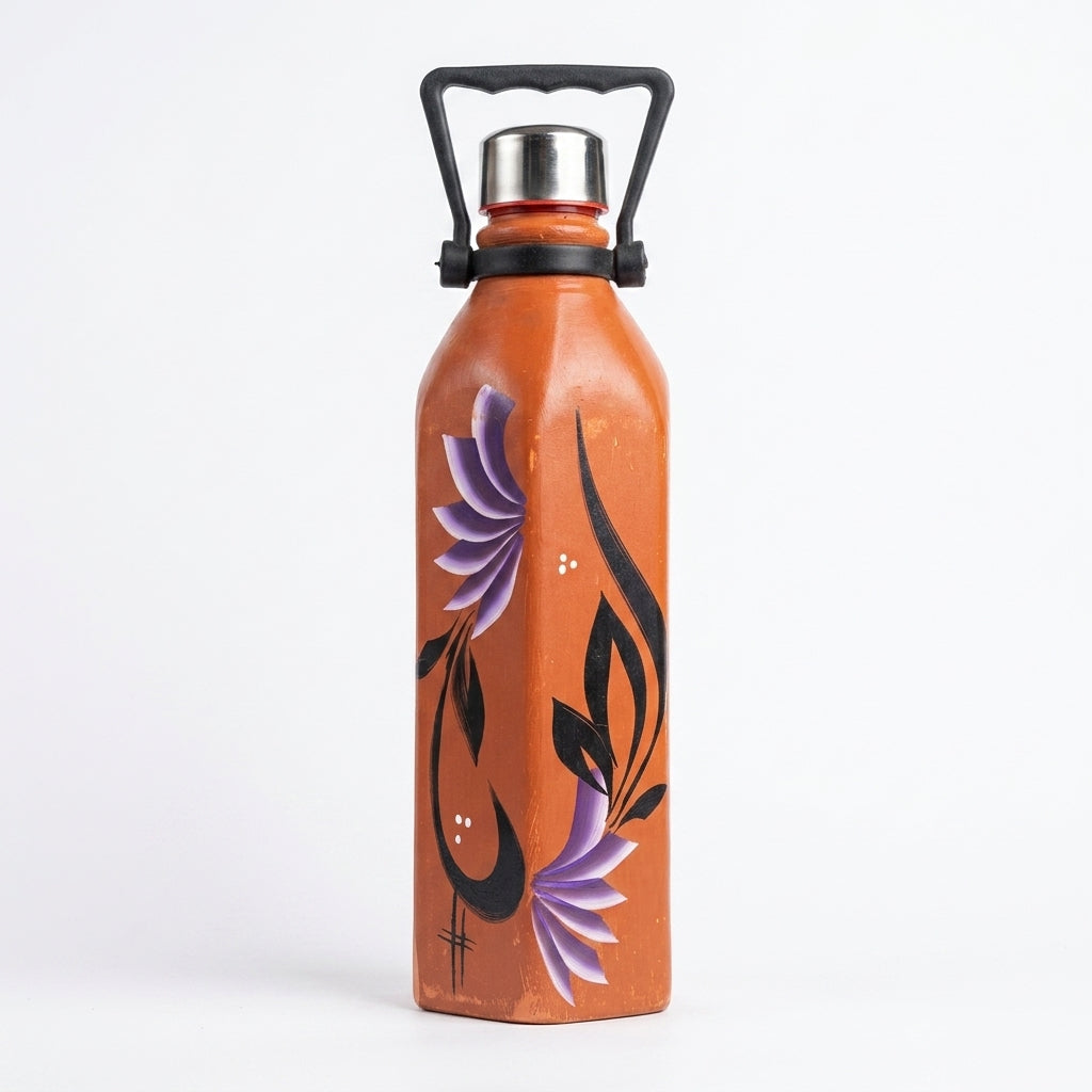 Terracotta Flora Bottle — Handmade Clay Water Bottle 1000ml