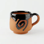 Terracotta Coffee Cup — Black Glazed Clay Cup with Swirl Motif
