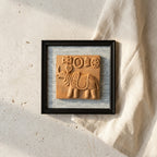 Terracotta Rhinoceros Wall Plaque — Framed Indus Valley Relief Art