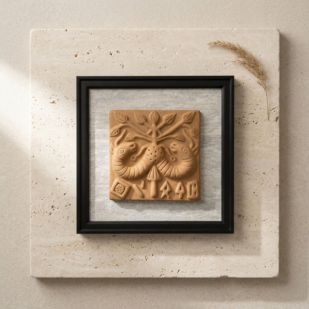 Terracotta Twin Deer Wall Plaque — Framed Indian Folk Art Relief