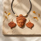 Terracotta Goddess Pendant Necklace — Hand-Sculpted Clay Devi Face