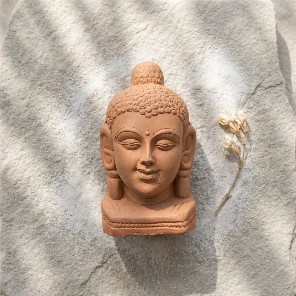 Terracotta Buddha Head — Handcrafted Clay Sculpture for Home & Meditation