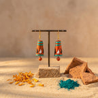 Terracotta Cone Drop Earrings — Hand-Painted Clay Earrings in Terracotta & Teal