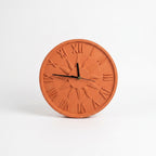 Terracotta Wall Clock — Round Clay Clock with Roman Numerals & Sun Motif
