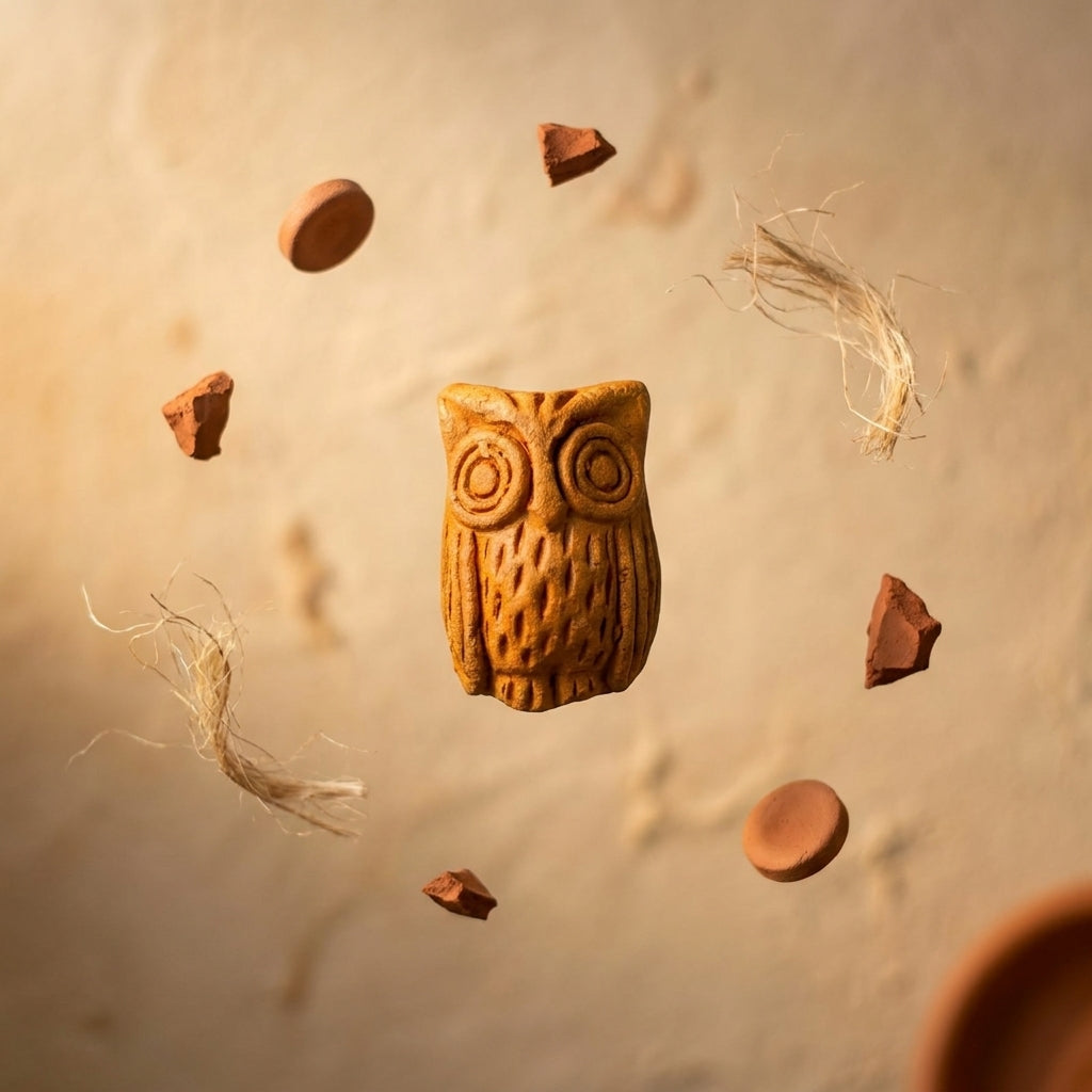Terracotta Owl Figurine — Handcrafted Clay Owl Sculpture for Wisdom, Wealth Attraction & Prosperity