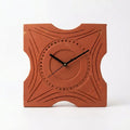 Terracotta Geometric Wall Clock — Curved Square with Arc & Dot Pattern