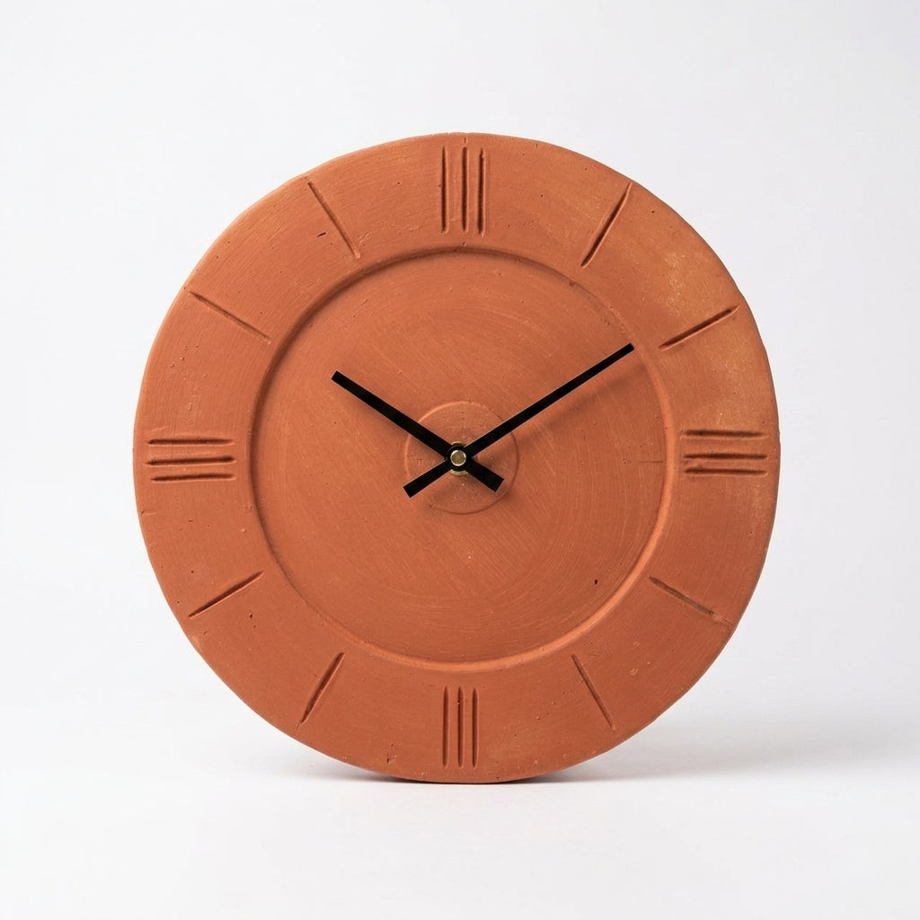 Terracotta Round Wall Clock — Minimalist Tick Marks, No Numbers