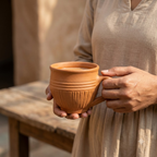 Terracotta Coffee Cup — Handmade Clay Cup with Fluted Body