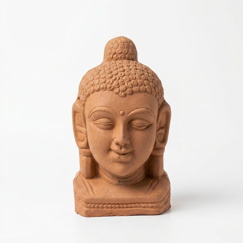 Terracotta Buddha Head — Handcrafted Clay Sculpture for Home & Meditation