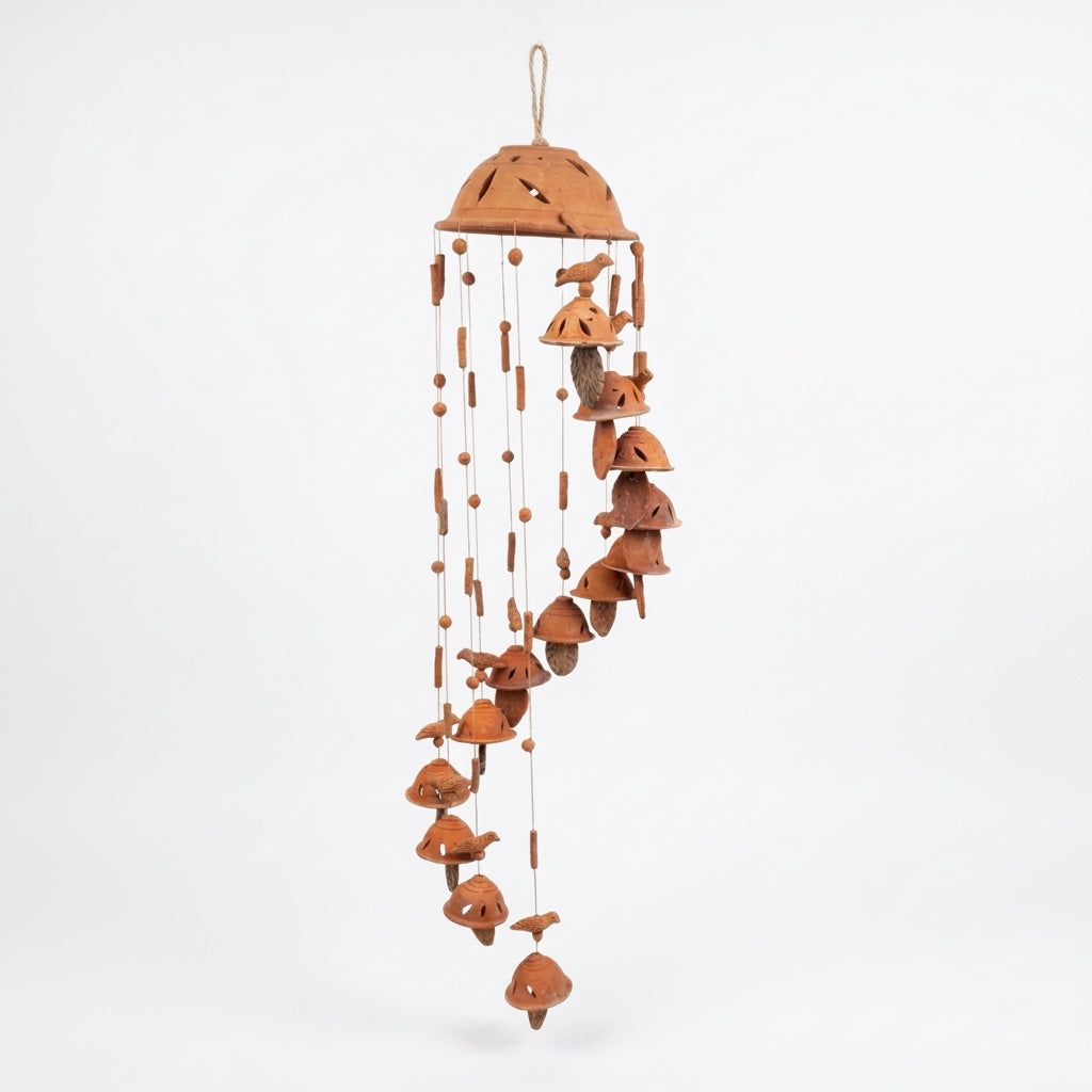 Terracotta Wind Chime — Handcrafted Clay Bell Wind Chime with Bird Motifs