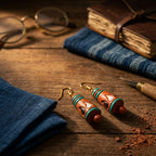 Terracotta Cone Drop Earrings — Hand-Painted Clay Earrings in Terracotta & Teal