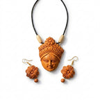 Terracotta Goddess Pendant Necklace — Hand-Sculpted Clay Devi Face