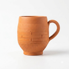 Terracotta Coffee Mug — Handmade Clay Barrel Mug with Carved Texture