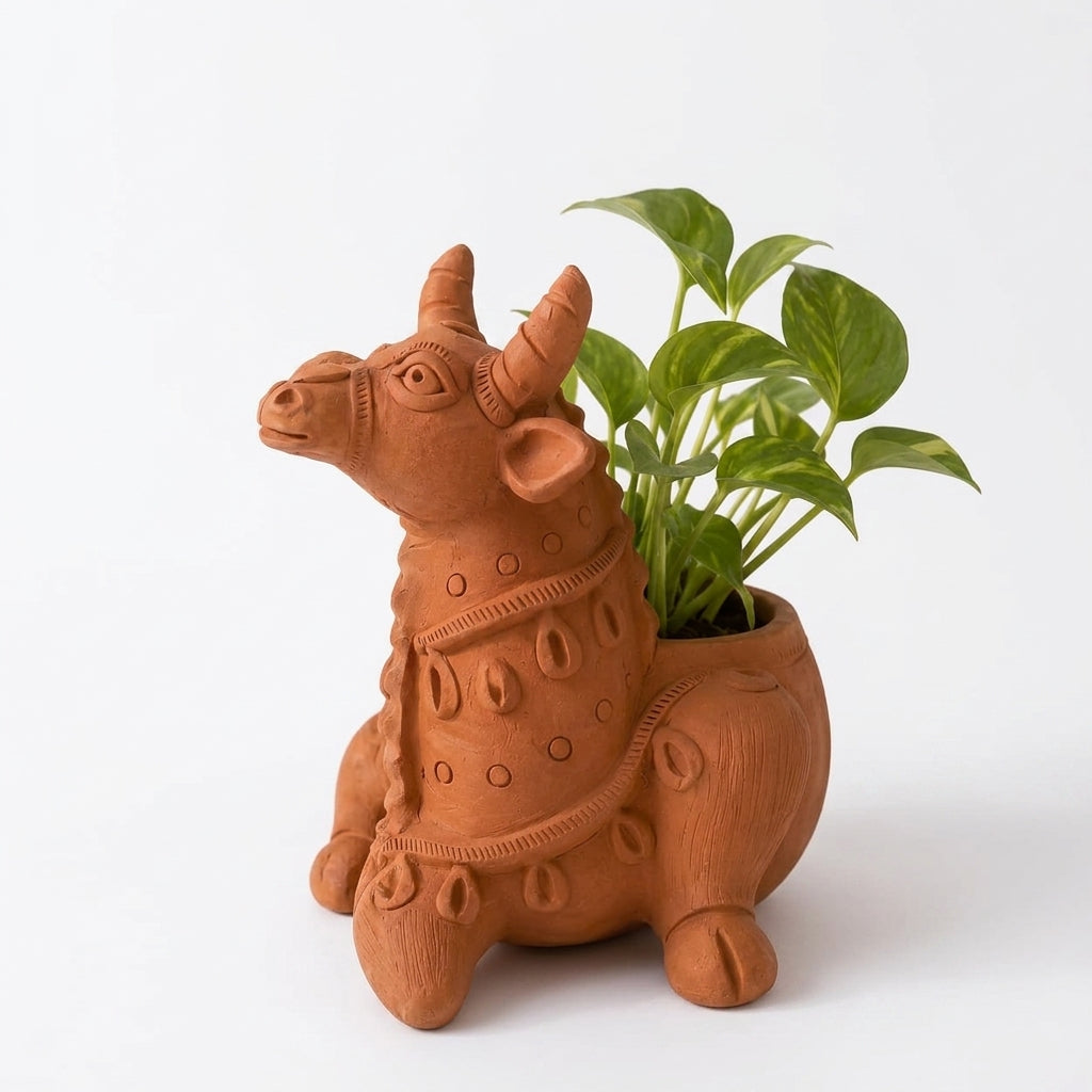 Terracotta Cow Planter — Handcrafted Clay Animal Plant Pot