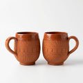 Terracotta Coffee Mug — Handmade Clay Barrel Mug with Woven Texture