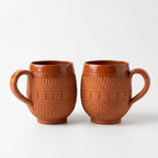 Terracotta Coffee Mug — Handmade Clay Barrel Mug with Woven Texture