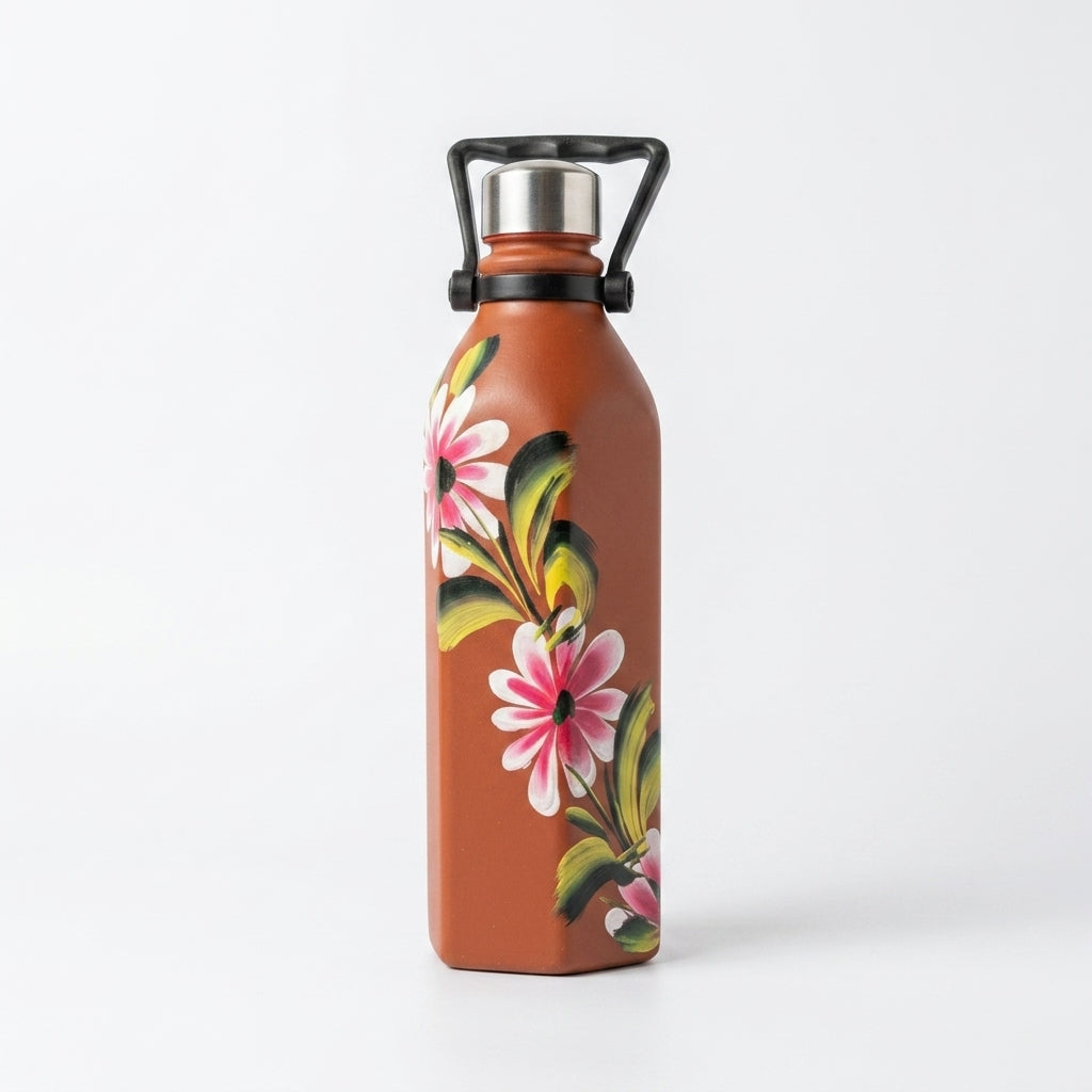 Terracotta Flora Bottle — Handmade Clay Water Bottle 1000ml