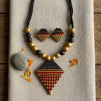 Terracotta Diamond Necklace Set — Gold Lattice Pendant & Matching Stud Earrings