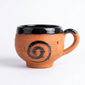 Terracotta Coffee Cup — Black Glazed Clay Cup with Hand-Painted Spiral