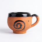 Terracotta Coffee Cup — Black Glazed Clay Cup with Hand-Painted Spiral