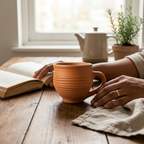 Terracotta Coffee Cup — Handmade Clay Cup with Spiral Ridged Body