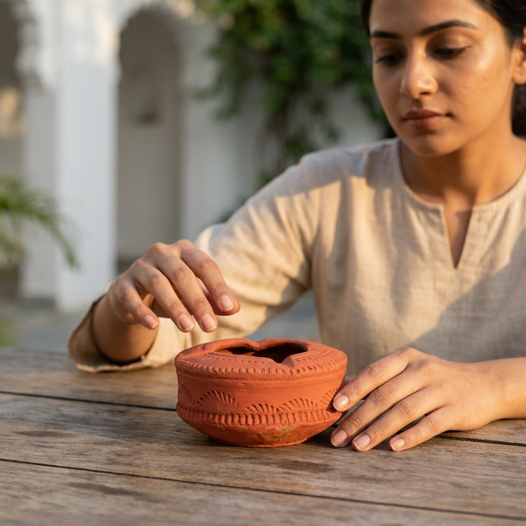 Terracotta Burnished Basin — Handcrafted Clay Ash Tray